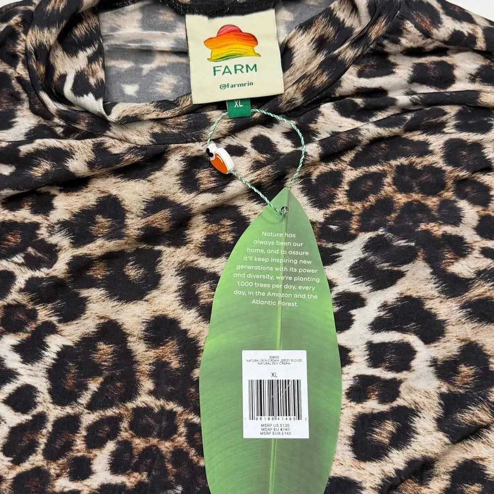 Farm Rio Mock Neck Ruched Leopard Print Stretch Jersey Top Women’s XL NWT - Picture 3 of 13